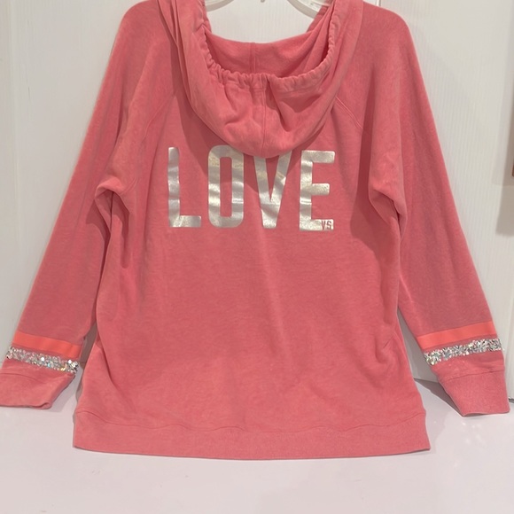 Victoria Secret’s V-Neck Pink Hoodie Sweatshirt Sequin Trim Women’s Size L NWOT - Picture 8 of 15